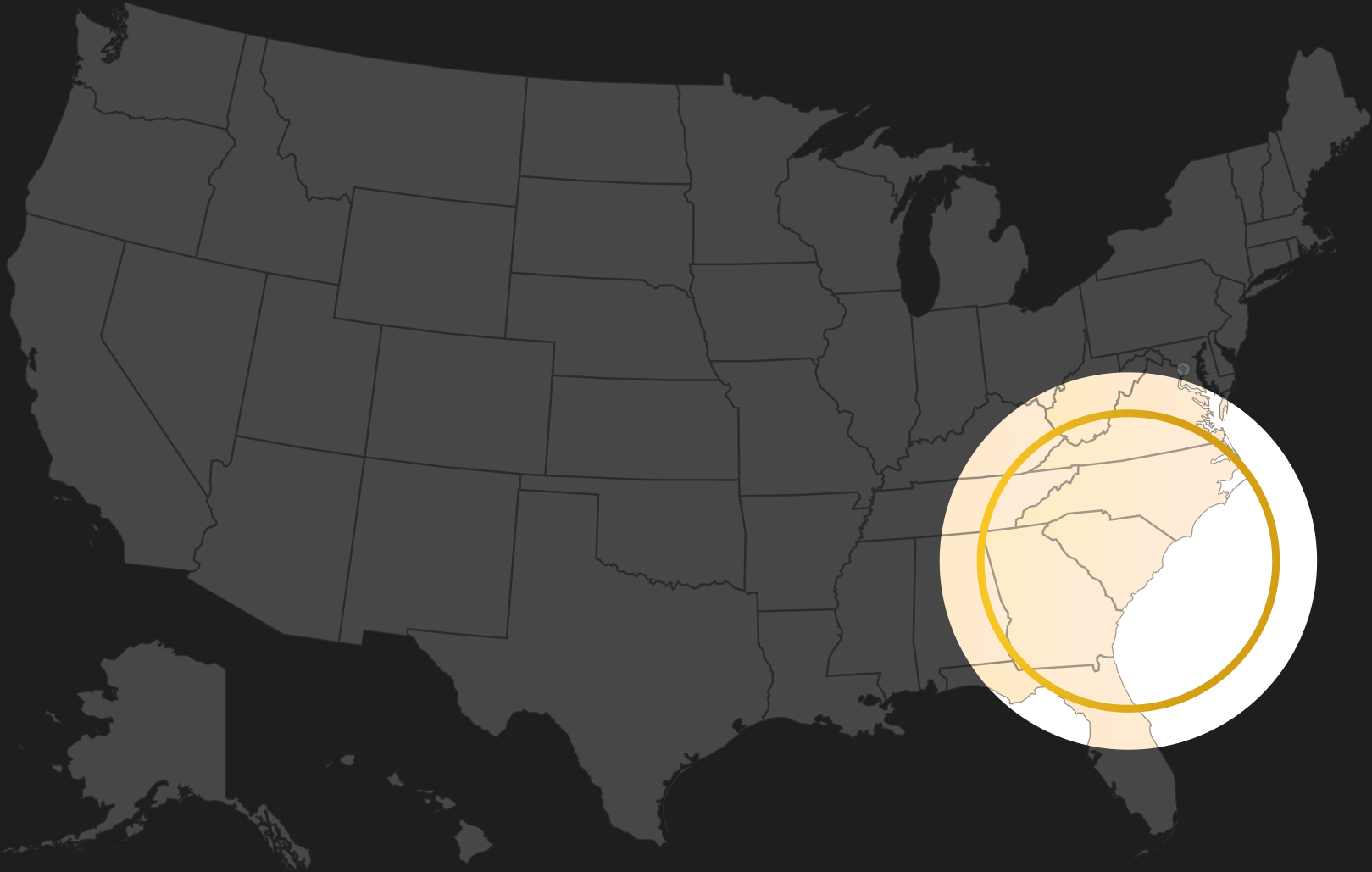 Service area map highlighting South Carolina